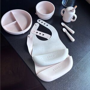 Lalo Silicone Feeding Set - Grapefruit